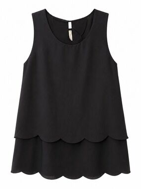 Paper Crane Black Scalloped Layered Sleeveless Blouse Top Size Medium